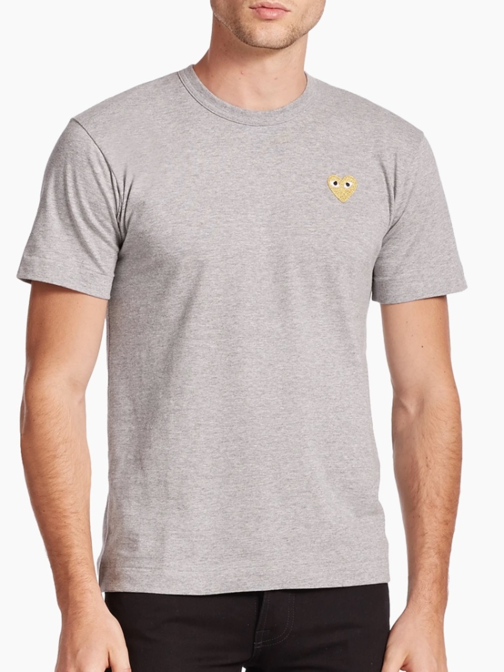 NWT Comme des Garçons PLAY Small Gold Heart Applique Emblem Grey Tee Medium